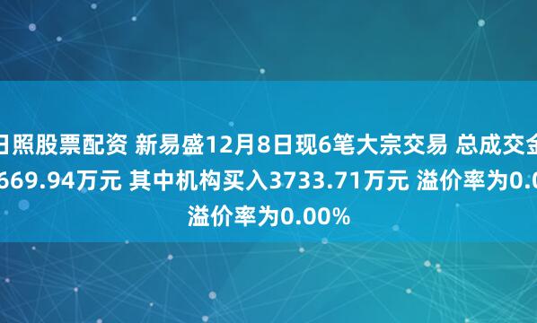 日照股票配资 新易盛12月8日现6笔大宗交易 总成交金额4669.94万元 其中机构买入3733.71万元 溢价率为0.00%
