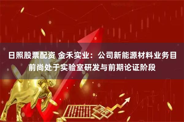 日照股票配资 金禾实业：公司新能源材料业务目前尚处于实验室研发与前期论证阶段